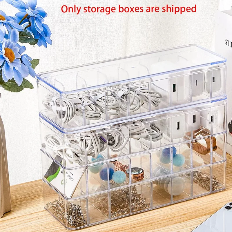 New 2Pcs Cable Storage Box With Wire Ties, Clear Cord Storage Box , Organizer For Home Office Desk Organizers