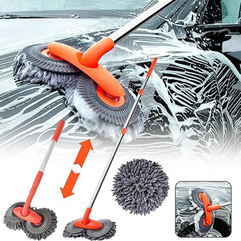 

Car Wash Mop Brush Soft Bristle Double Head Scratch-Less Mop Long Handle Car Cleaning Brush Chenille Car Wash Mop Double Head