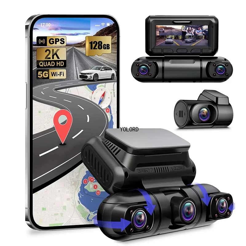 4 Channel Dash Cam 360°Panoramic View 2K+1080P+1080P+1080P Car DVR 5G WiFi/GPS Video Recorder Monitor