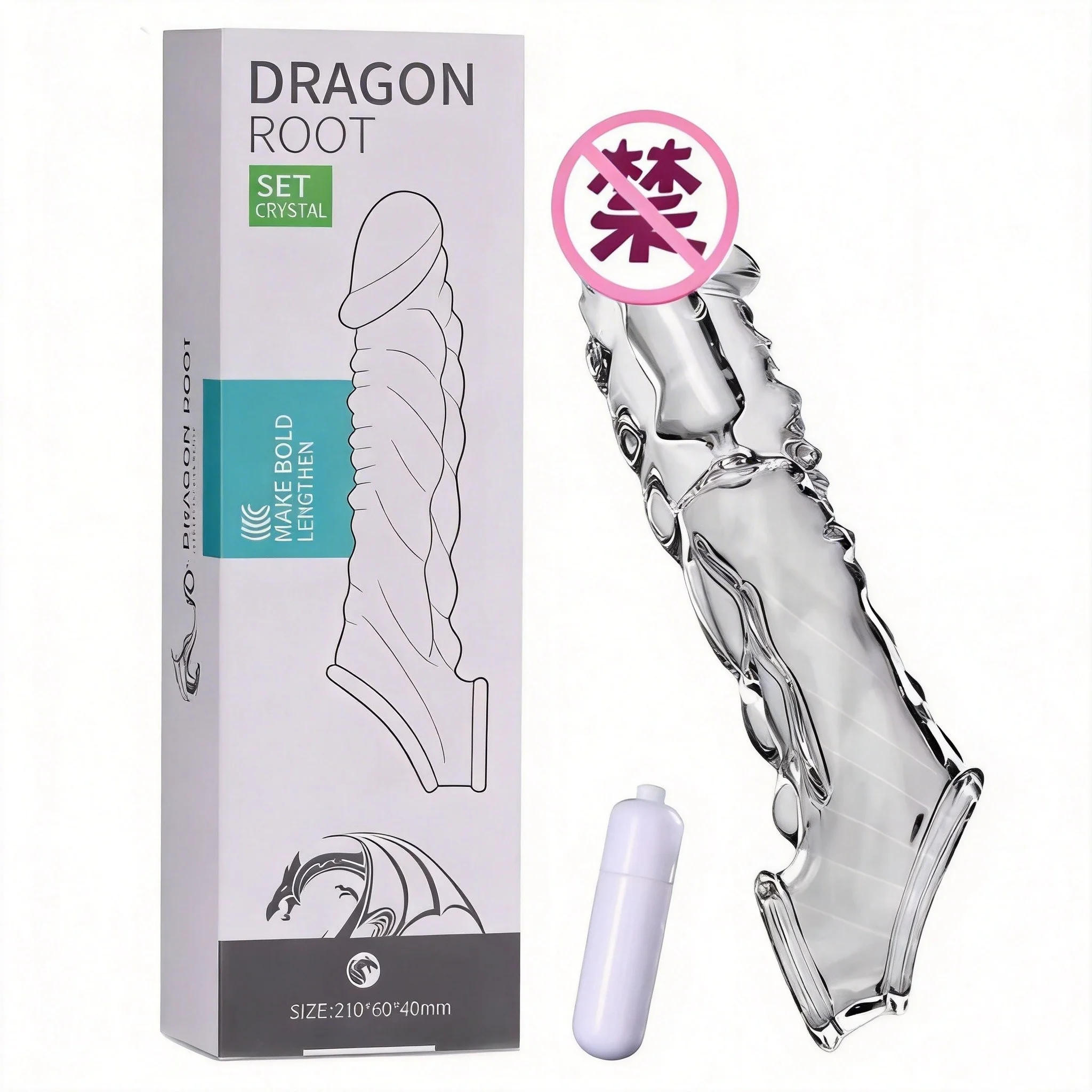 Men's Extended Thickened Crystal Wolf Tooth Vibration Penis Set Male Masturbatory Aid Sex Toys Adult Sexual Health Heating