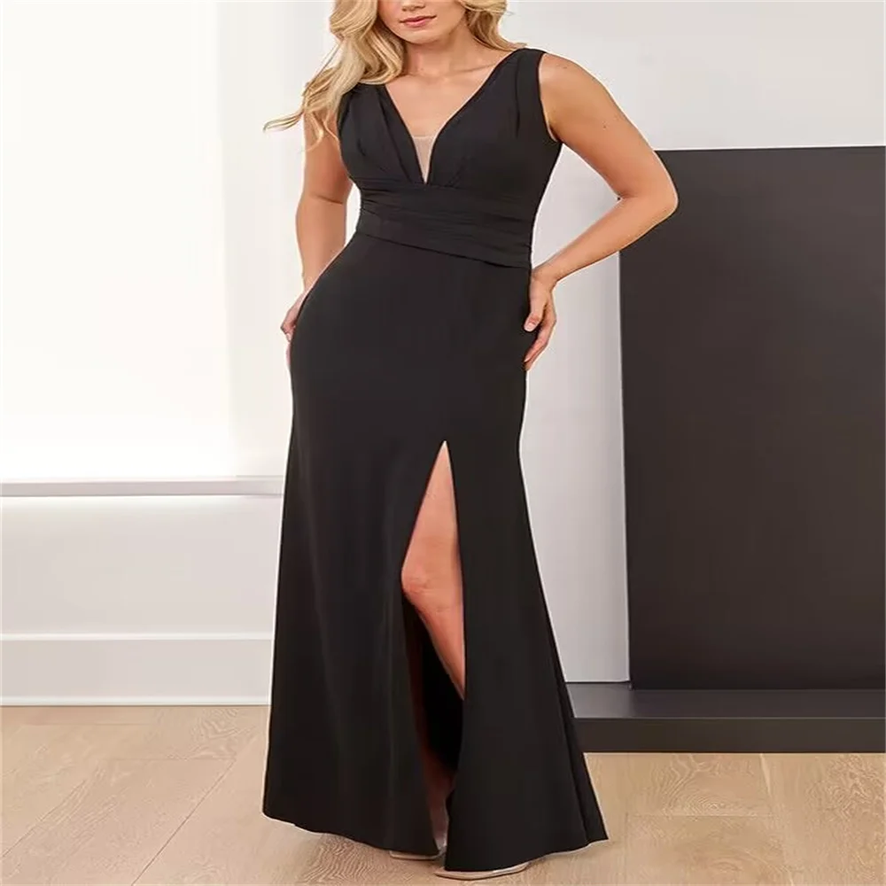 

Sexy Black Mother of the Bridal Dress V Neck Flare Sleeve Black Long Dress Elegant Woman Evening Party Dress Cocktail Party