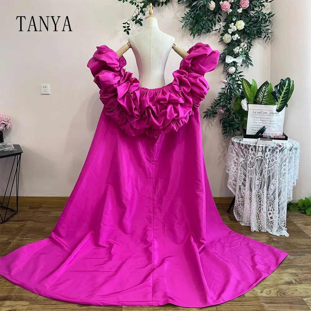 

Fashion Fuchsia Taffeta Dress Jacket Dramatic Sleeves Sweeping Cape Bridal Outfit Accessories Chic DJ301