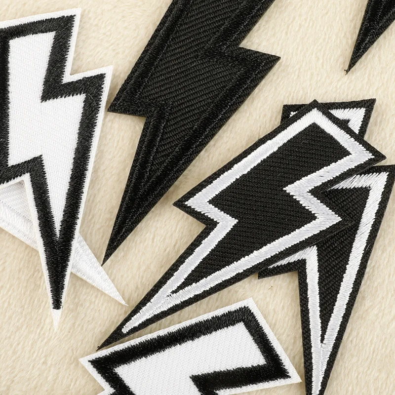 8 Stück Blitz-Aufnäher zum Aufbügeln für Kleidung, bestickte schwarz-weiße Jacken-Aufnäher, Nähzubehör für Kinder, Sticker, Stoffapplikationen – Detail 3