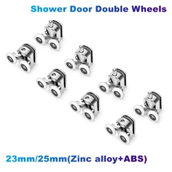 4-8Pcs/Set Shower Door Double Wheels 23mm/25mm(Zinc Alloy+ABS)for Bathroom Bearing Pulleys/Runners Top/Bottom Replacement Parts
