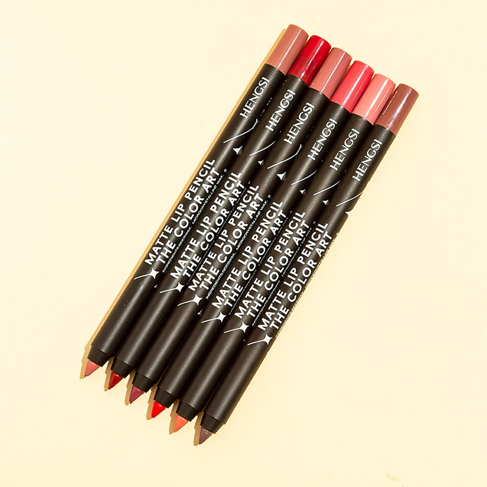 HENGSI Fashion Black Pole Impermeabile 6 colori Matte Nude Lipliner Facile da colorare Durevole Trucco labbra tridimensionale naturale