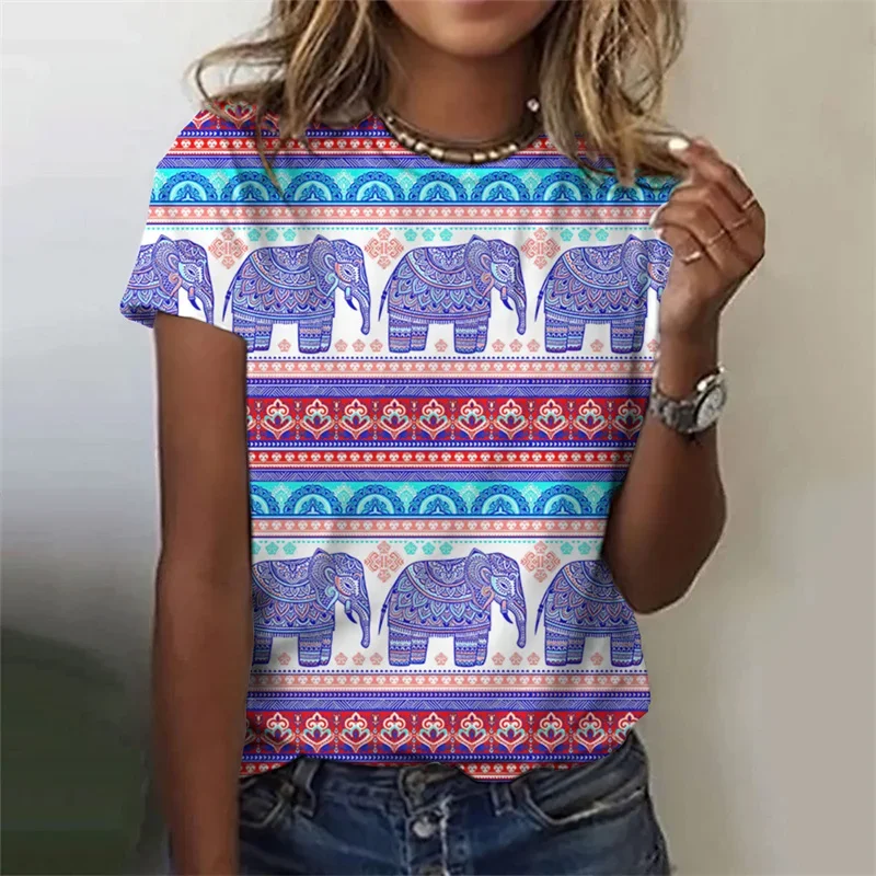 Camisetas étnicas de elefante con estampado 3D de animales Vintage para mujer, nueva camiseta de manga corta Y2k, camisetas Harajuku, ropa femenina