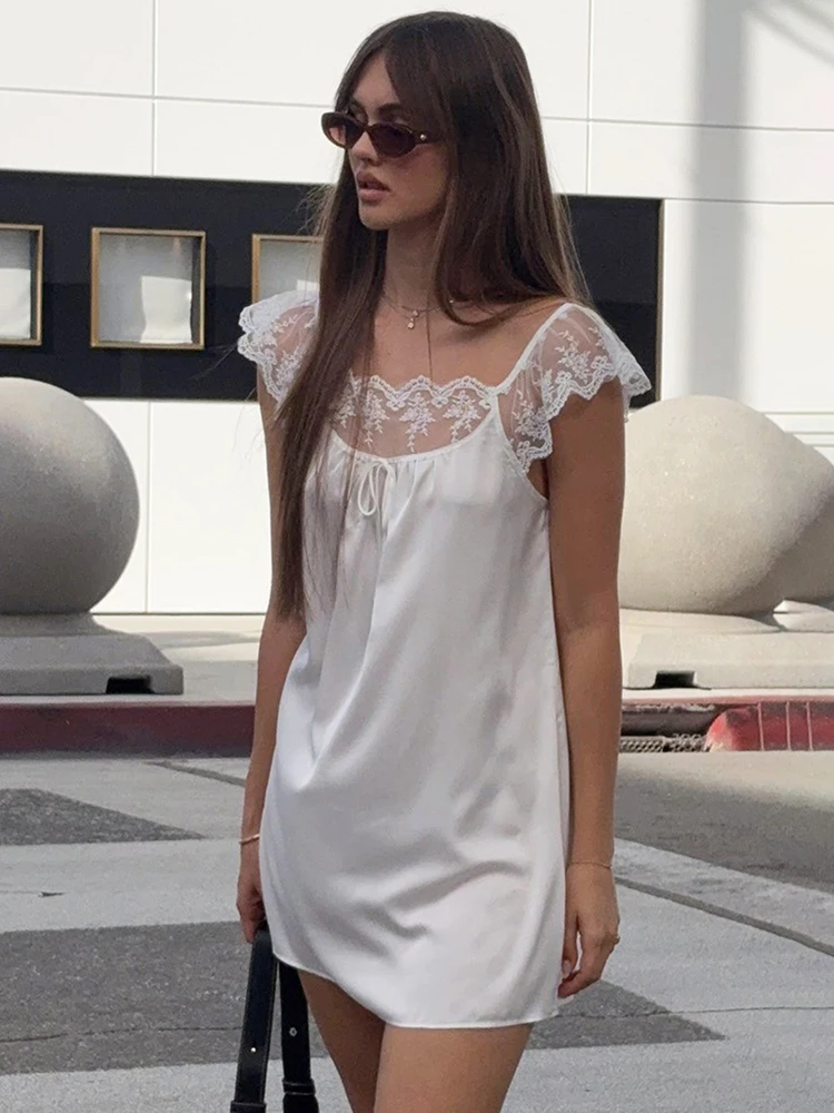 

Женское элегантное повседневное мини-платье Blifanbo с кружевом, без рукавов, с квадратным вырезом, свободное, с открытой спиной, на шнуровке, модное, весна-лето