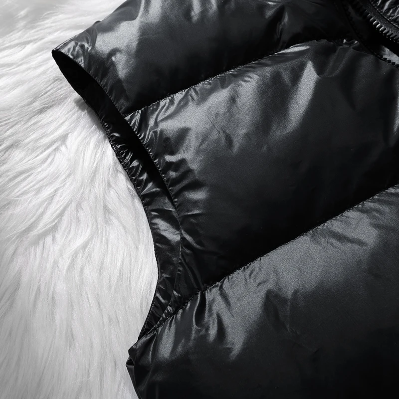 Men's Autumn Winter Bright Face Warm Down Vest Vertical Collar Warm Windproof Fashion Simple Design Loose Version Warm Down Vest