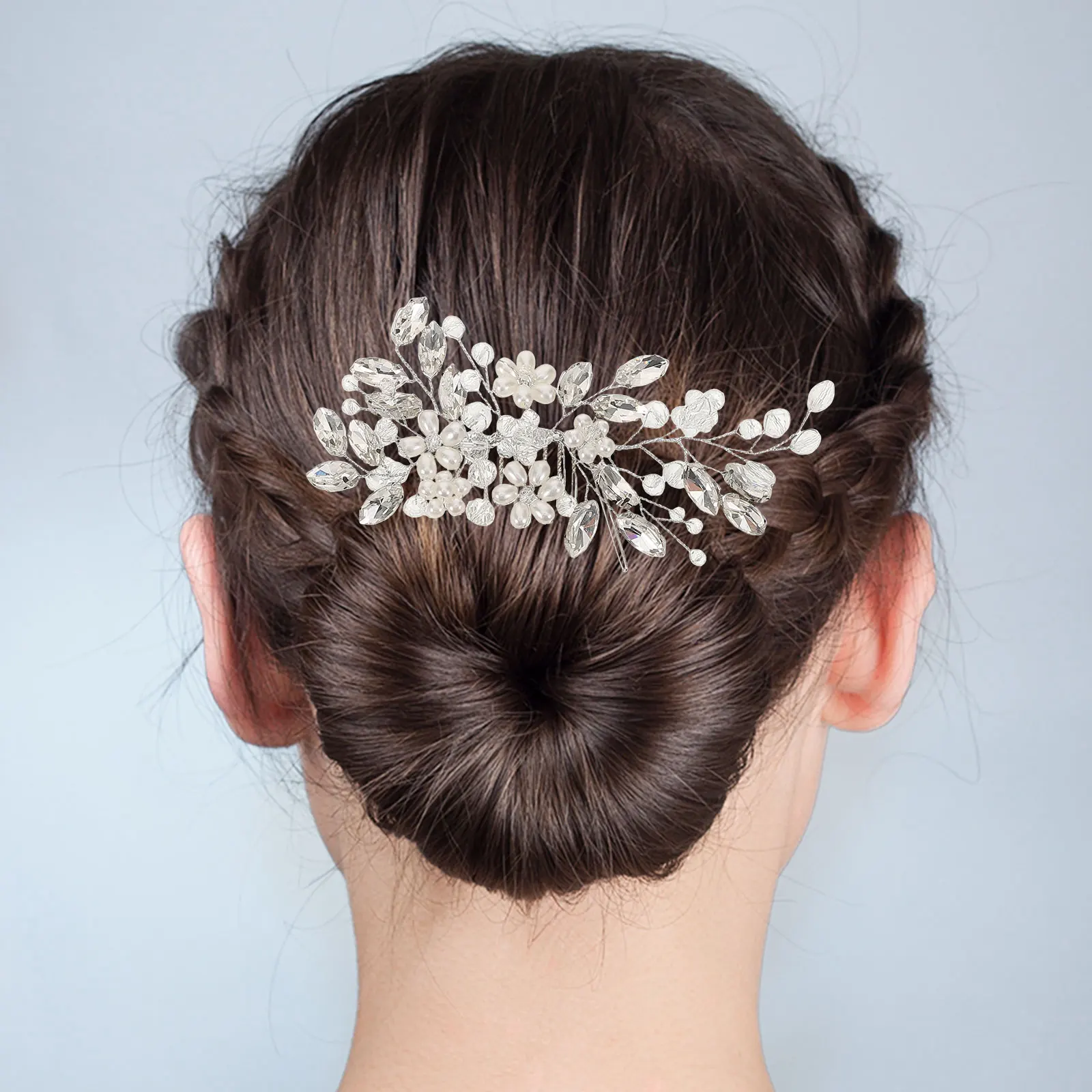 

4Pcs Pearl Crystal Hair Comb Set Rhinestone Banquet Party Hairpin H made Flower Bridal Accessories Girls Wedding