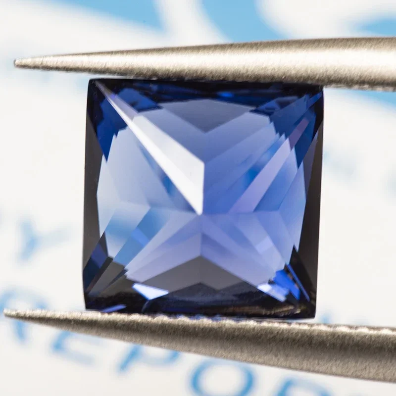 Lab Grown Sapphire Royal Blue สีคุณภาพสูง Princess-cut Charm ลูกปัดสําหรับเครื่องประดับ Diy ทําแหวนเลือก AGL ใบรับรอง