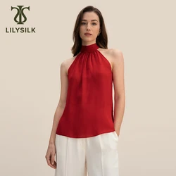 LILYSILK canotta in seta per donna 2023 nuova estate 19 Momme papillon Halter senza maniche canotta abbigliamento donna spedizione gratuita