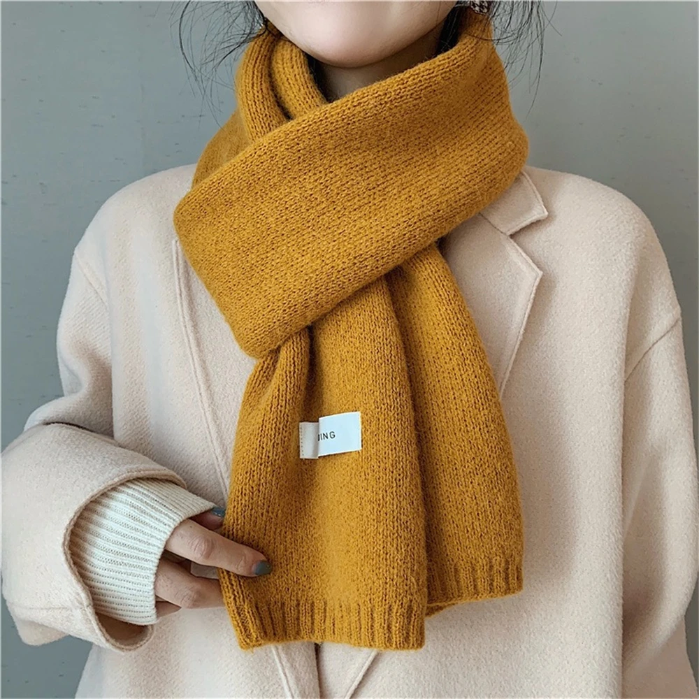 Korean Knitted Scarf Women\'s Winter Warm Cashmere Scarf Thickened Soft Shawl Unisex Retro Solid Color Scarf Man Muffler Gifts