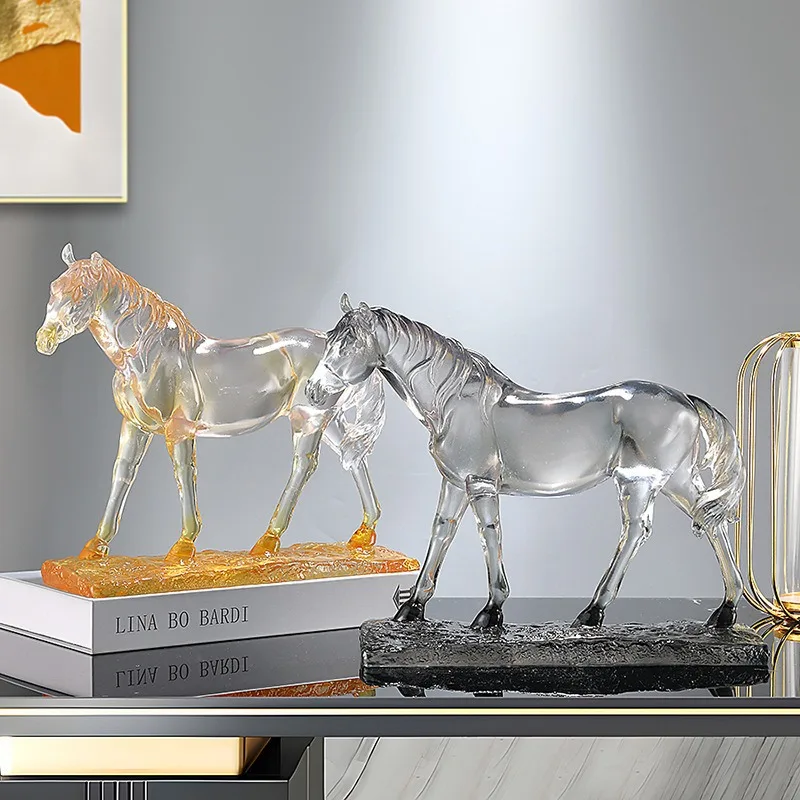 Modern HomeDecor Horse Model Statue Transparent Resin Horse Sculpture Living Room Office Desktop Ornaments Animal Figurine Craft