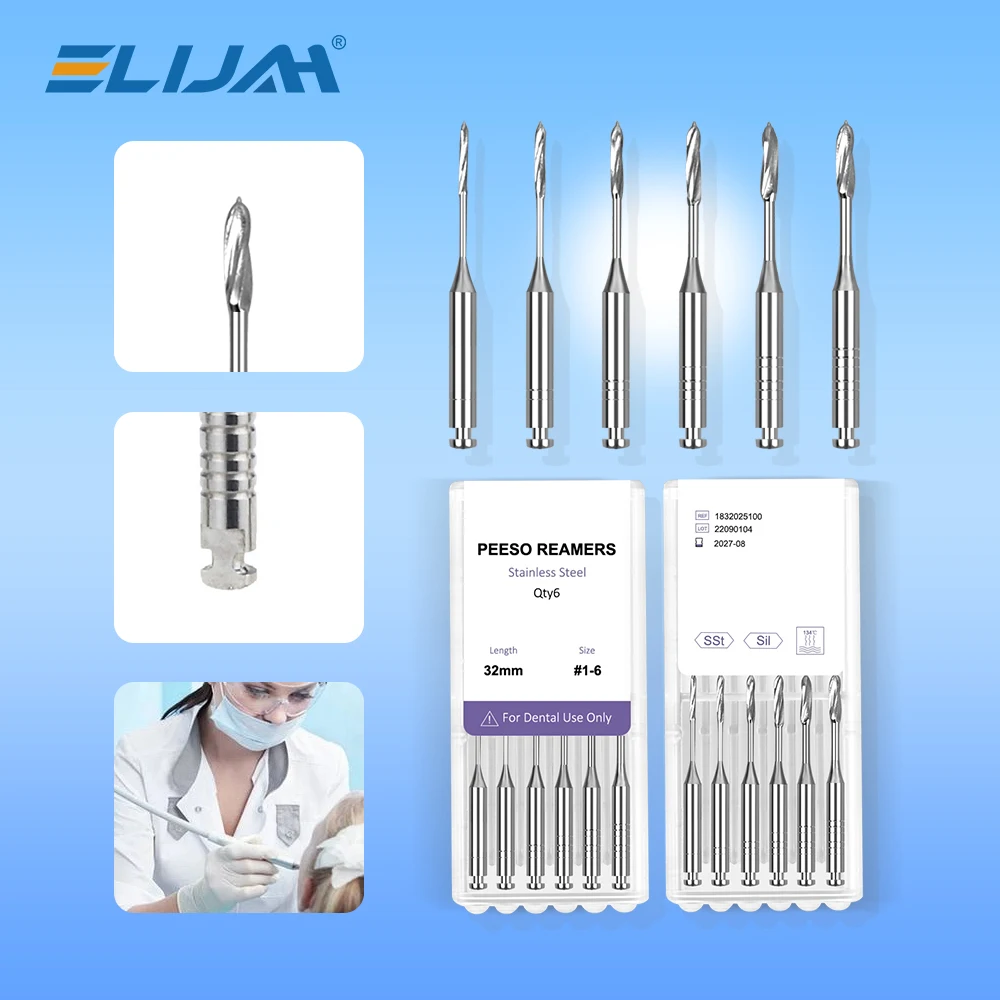 

ELIJAH 6Pcs/Box Dental Peeso Reamers 28mm/32mm Engine Use Endodontic Reamers Drill Burs Peeso Reamers Largo Drills Endo Files