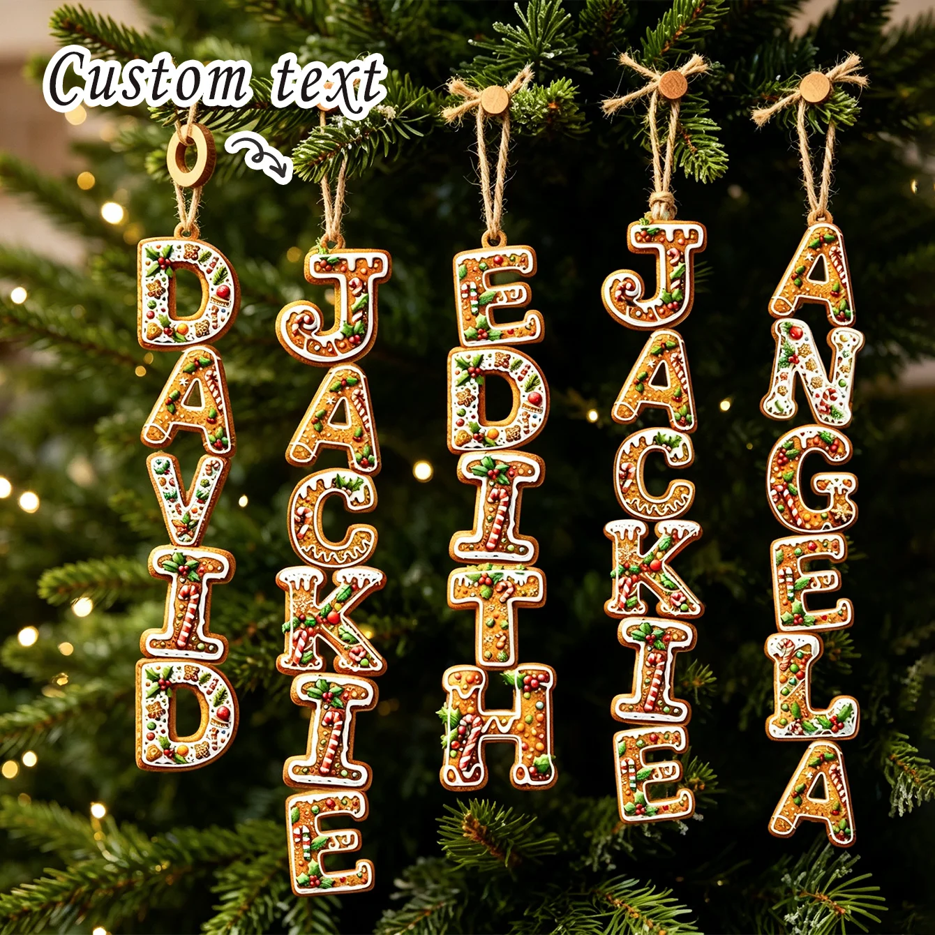 Customizable Name Christmas Gingerbread Letter Ornaments, 2026 Stocking Tags, Commemorative Ornaments, Personalized Gingerbread Letter Ornaments, Custom Name Ornaments, Family Christmas Decorations, Name Christmas Gift