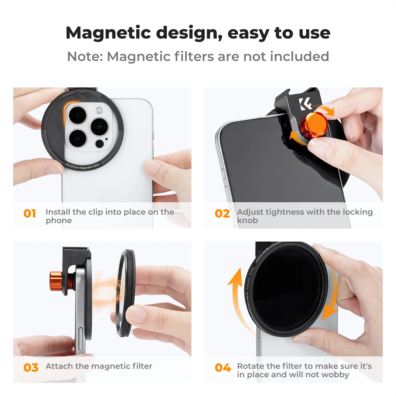 K&F Concept Phone Lens Magnetic Filter Adapter Ring 67mm Compatibility Magnetic CPL Magnetic ND NE2 ND32 VND for iPhone Mobile