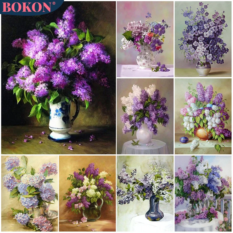 

5D Diamond Painting Flower Landscape Diamond Cross Embroidery Purple Vase Flower Set DIY Diamond Mosaic Art Home Decoration