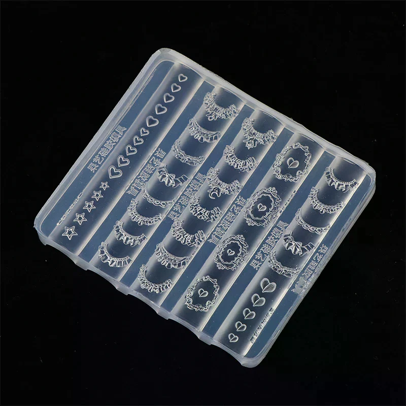 3D Lace Trim Nail Art Silicone Mold French Skirt Star Heart Pattern Stencils Templates Diy Carving Tools Manicure Accessories