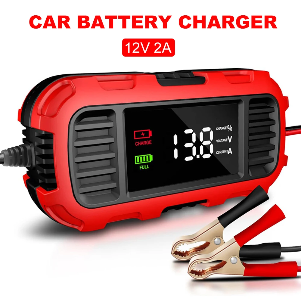 

2A 12V Зарядные устройства для аккумуляторов Мотоцикл Скутер Обслуживание аккумуляторов Цифровая аккумуляторная батарея Свинцово-кислотные аккумуляторы AGM Автомобильное зарядное устройство