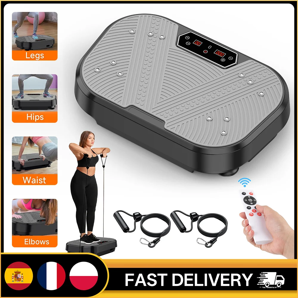 Machine d'exercice à plaque vibrante BT, 120 vitesses, masseur de drainage lymphatique, appareil de remodelage corporel avec télécommande et bande de résistance pour la maison et le travail