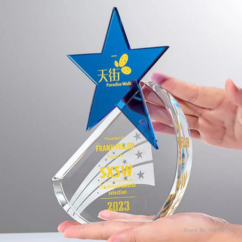 Customized Pentagram Crystal Trophy Award, Five-Pointed Star, Honors Outstanding, Authorization Medal, Home Decor, 1Pc