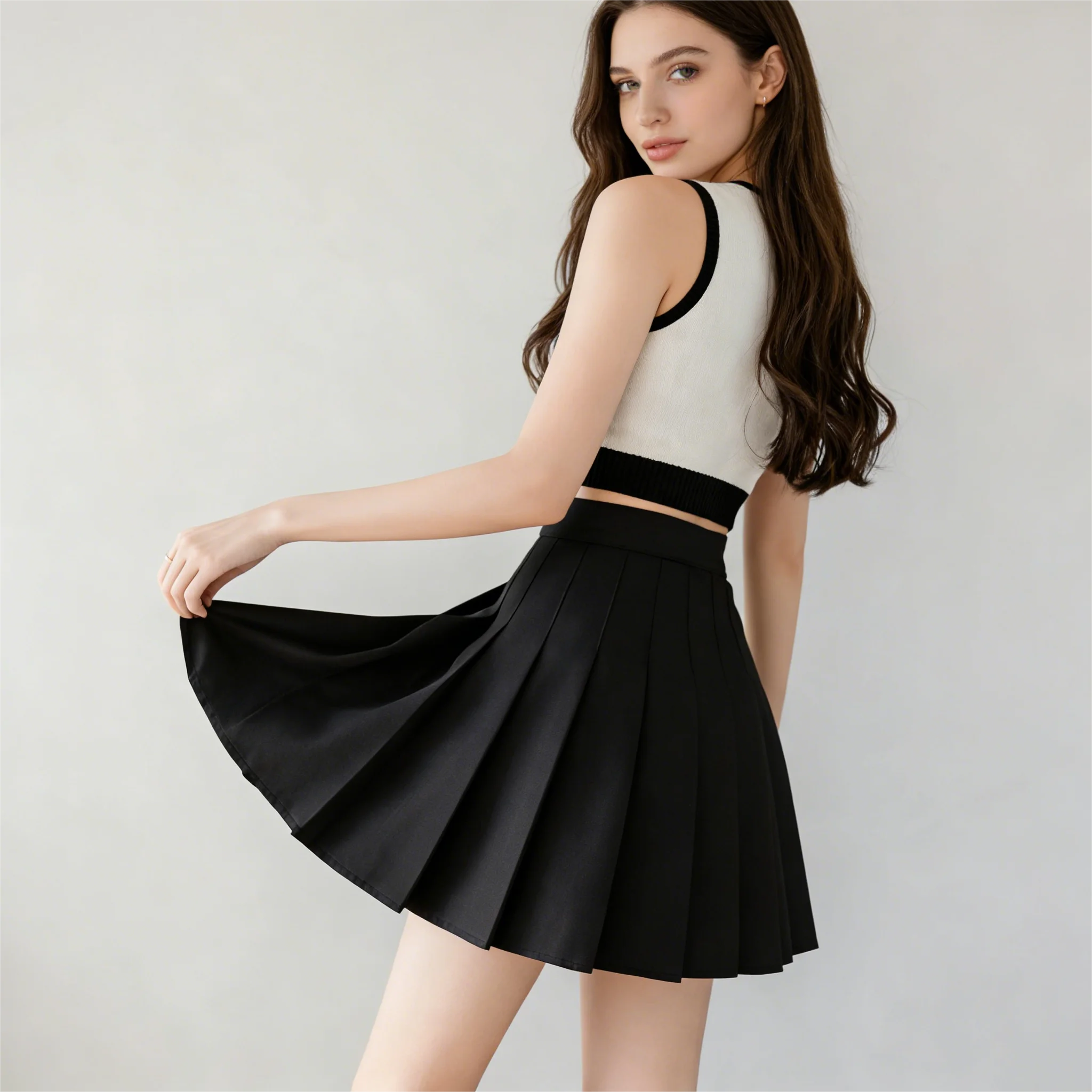 

Без шорт, корейская модная летняя юбка без подкладки, трапециевидная юбка для женщин, винтажная мини-плиссированная юбка, кавайный студенческий стиль, High Street