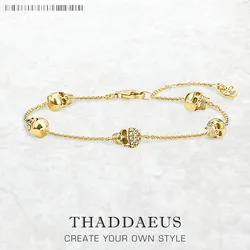 Bracelet 5 Skulls Gold Summer New Link Chain 925 Sterling Silver Jewelry Gift For Women