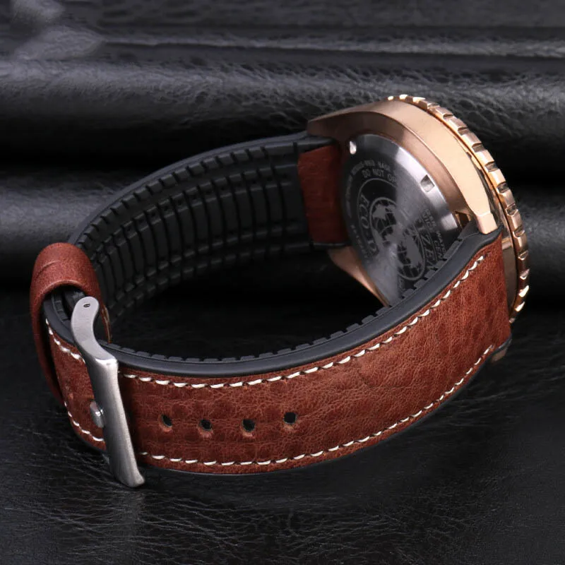 20mm 21mm 22mm 23mm Italian cowhide +Rubber bottom watchband Soft waterproof men strap for Omega Hamilton Tissot Tag heuer Tudor