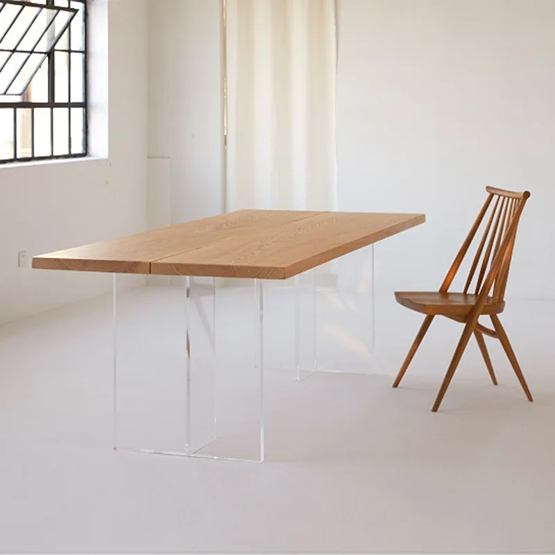 Modern simple acrylic suspended dining table rectangular household log dining table designer creative restaurant