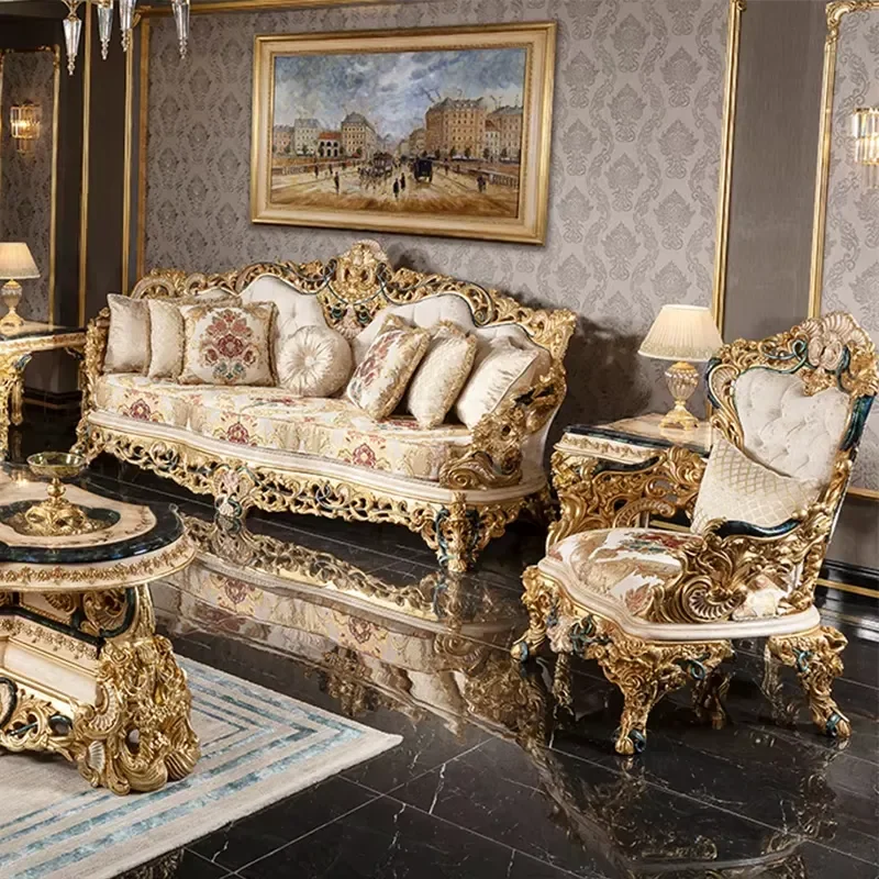 Carved Turkish Sofa Set for Living Room High End Soft Fabric Recliner 3-Piece Classic Home Decor High-End Furniture