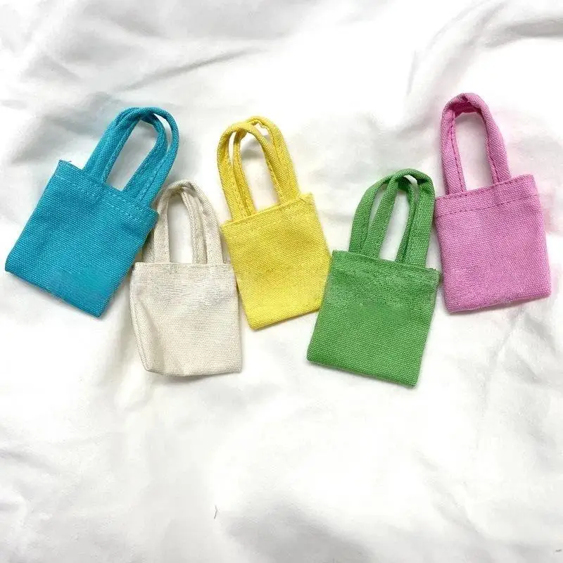 {H} 1Pcs Handmade Canvas Material Handbag Dress Up Decor Dollhouse Changing Dressing Canvas Bag Miniature Size Bag