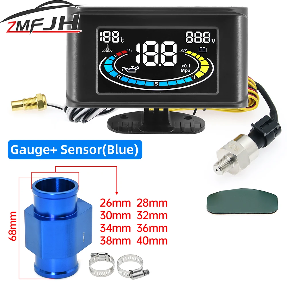 Digital 3 In 1 Car Oil Pressure Meter Water Temp Gauge Voltmeter With 26~40 Adapter(Optional) Universal LCD Gauge 12V 24V