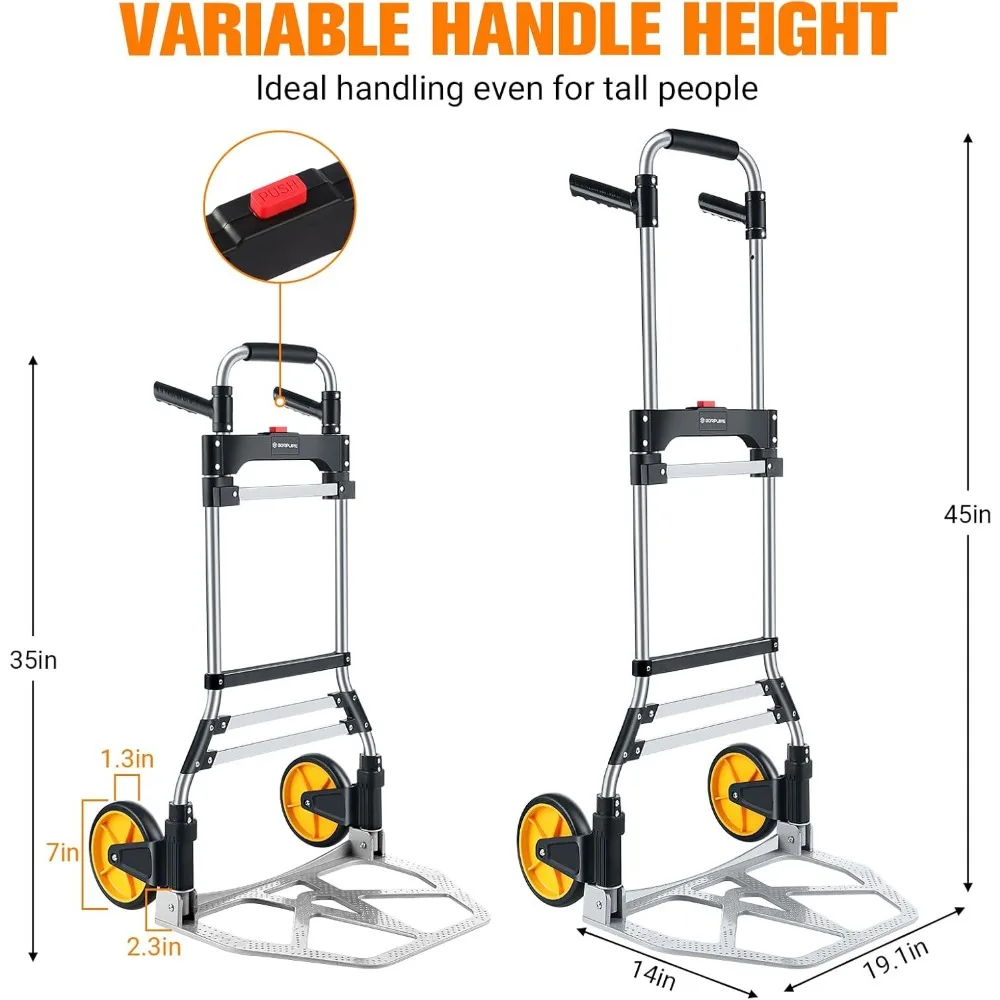 شاحنة يدوية قابلة للطي من الألومنيوم شديدة التحمل بسعة 380 رطل، عربة دوللي محمولة قابلة للطي على عجلات