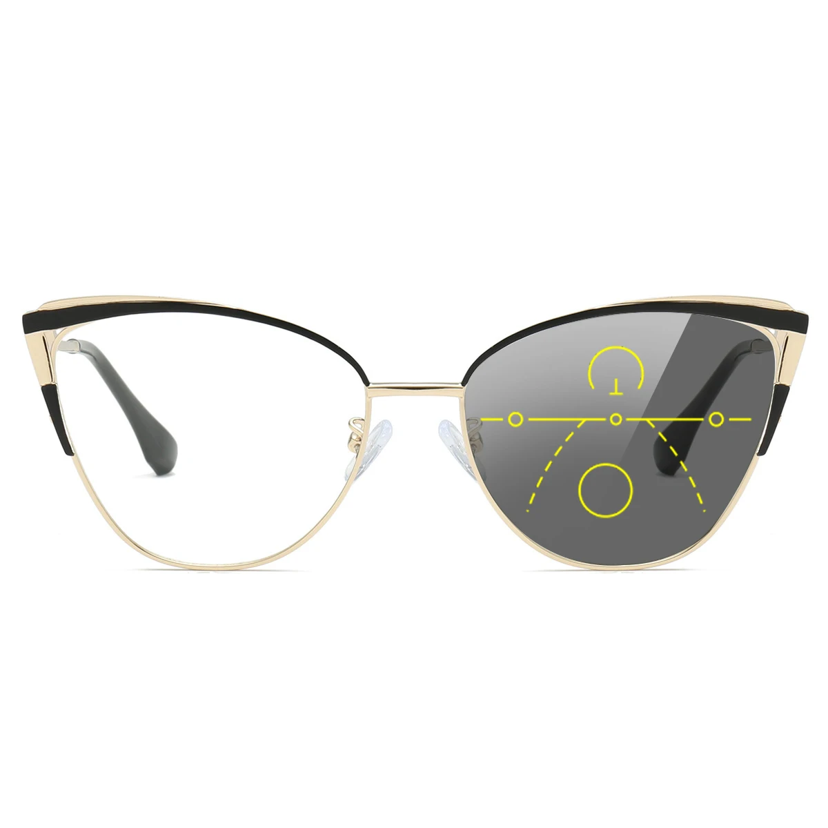 VICKI The New Cat-eye Metal Color-blocking Fashionable Glasses Can Be Customized with Multi-focus Prescriptions 68001