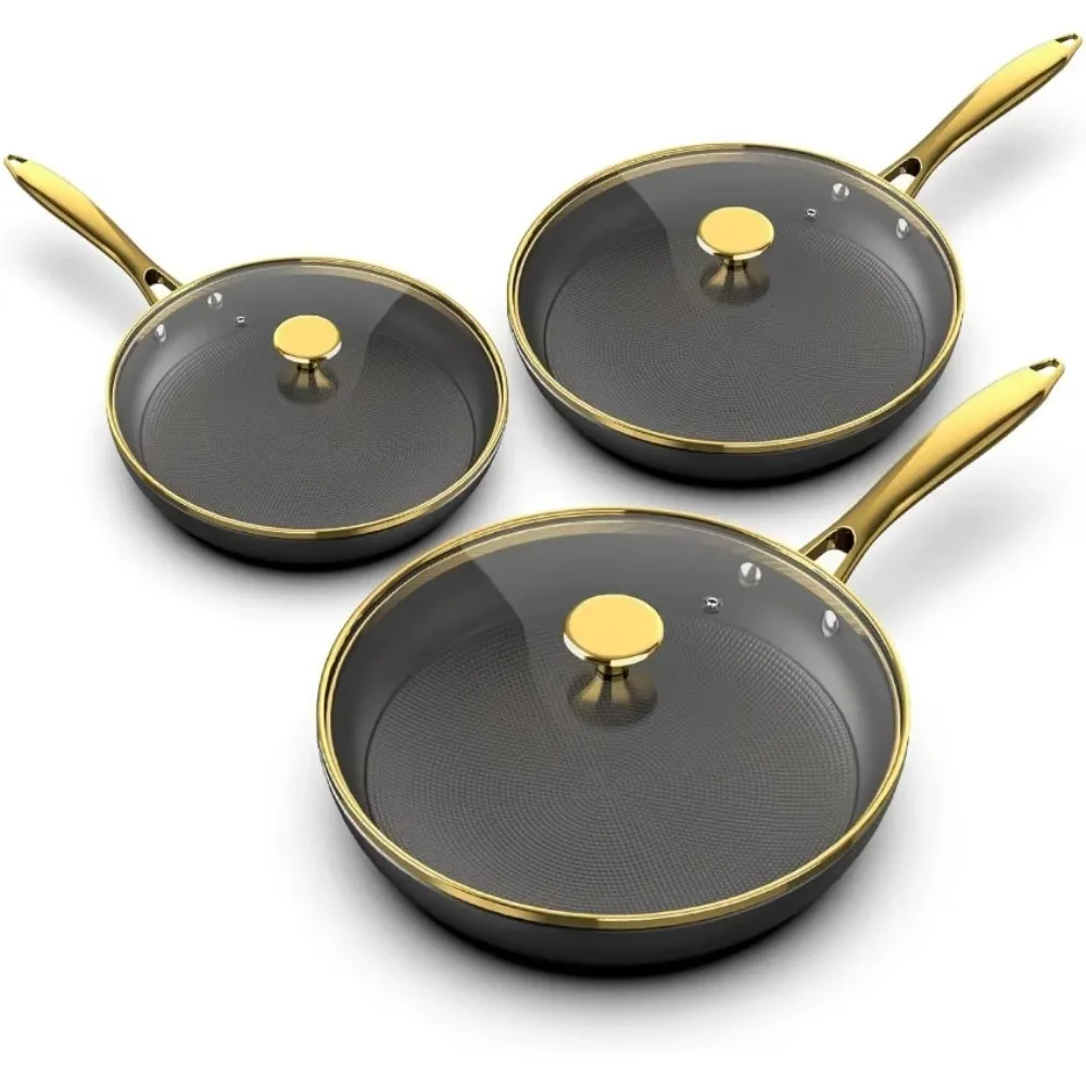 

Non Stick Frying Pans, Nonstick Cast Iron Skillets 3 Pcs - 8 Inch, 10 Inch and 12 Inch Frying Pans Nonstick with Lid