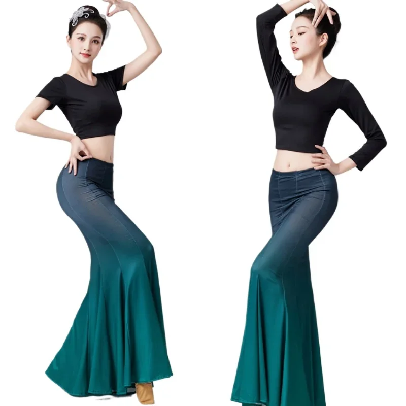 Minority Peacock Dance Costumes Dai Dance Dresses Traditional Folk Peacock Fishtail Skirt Wrap Hip Stage Performance Clothing