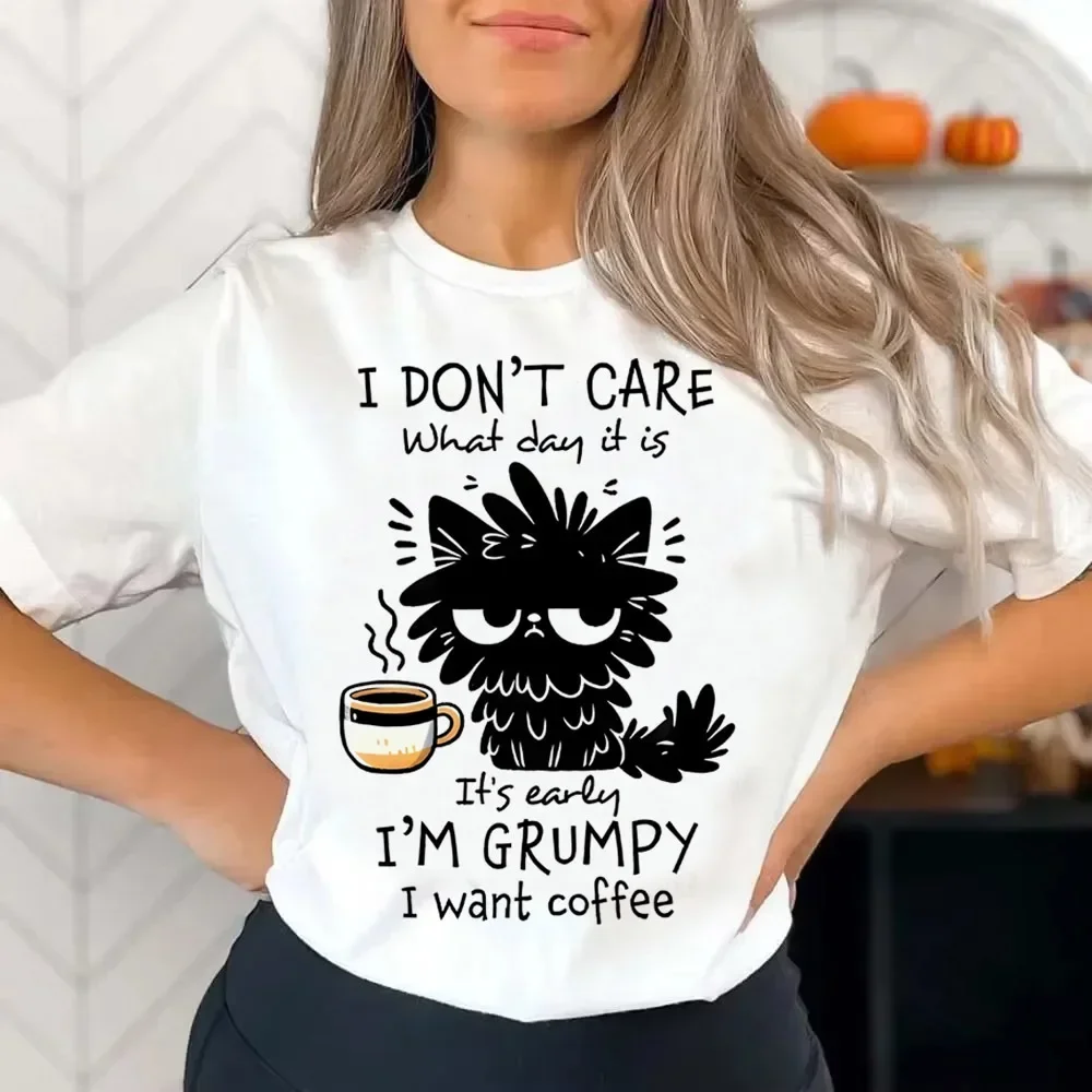 Funny Cat Print Women T Shirts Hip Hop Vintage Tee Clothes Creativity Casual Tops Crewneck Womans Short Sleeve ﻿Streetwear