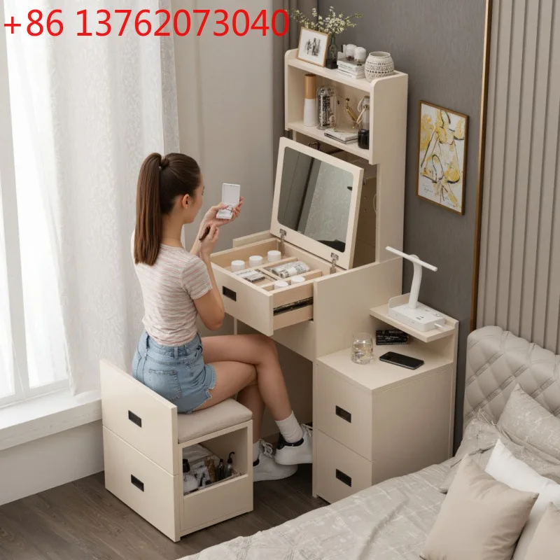 

XX solid wood dresser bedside table integrated small apartment can be turned over bedroom makeup table