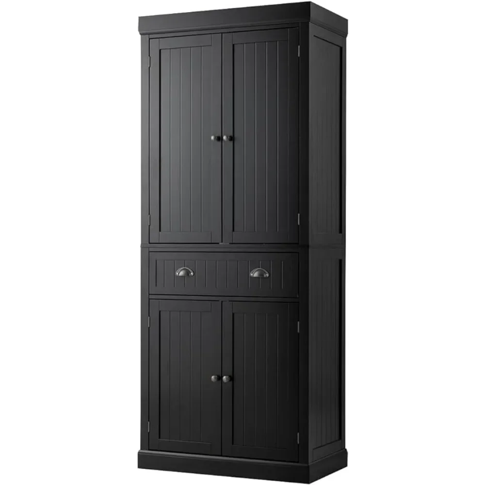 

72" Large Storage Cabinet w/Doors & Adjustable Shelves, Freestanding Pantry Cupboard, Modern Tall Sideboards for Home(Black)