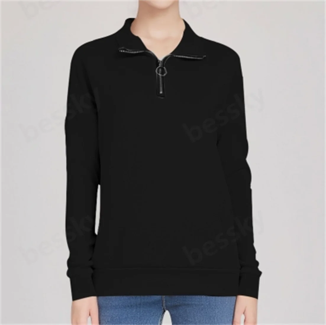 

Ladies' Fashion Solid Color Zipper Collar Long Sleeve Top Trendy Elegant Women's Wardrobe Essential
