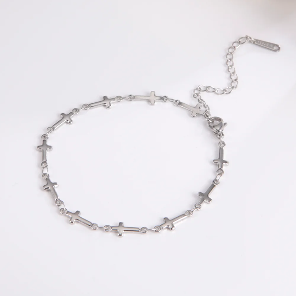 Cazador الذهب اللون الصليب أساور على اليد الفولاذ المقاوم للصدأ يسوع المسيحية سلسلة سوار للنساء مجوهرات هدايا بالجملة 2025 #6