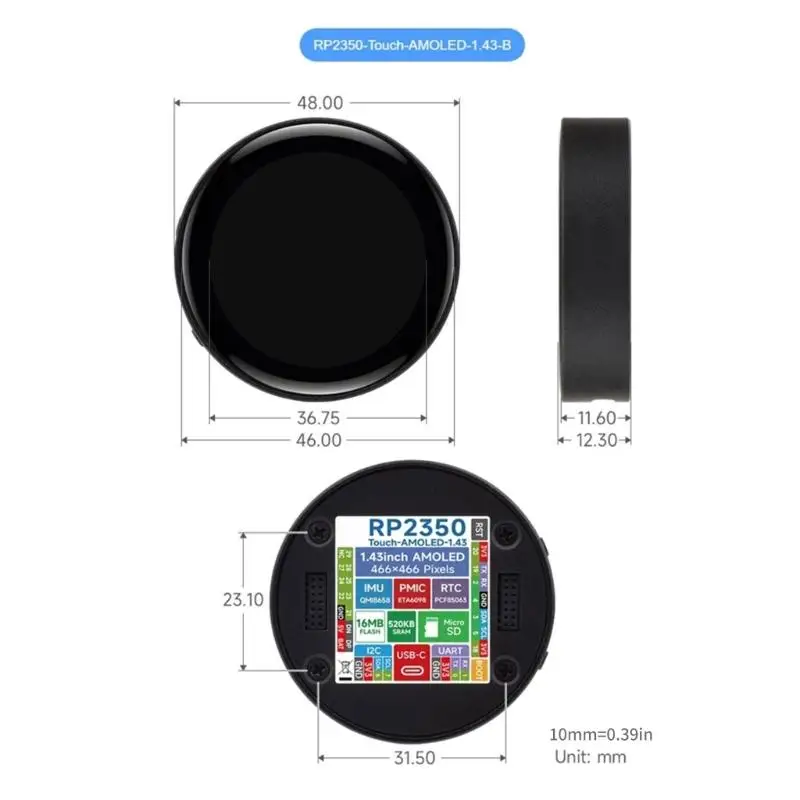 Y1UB 1.43 pulgadas Capacitive Touch Development Brazo doble con núcleo M33 RISC V Procesador 16 Flash