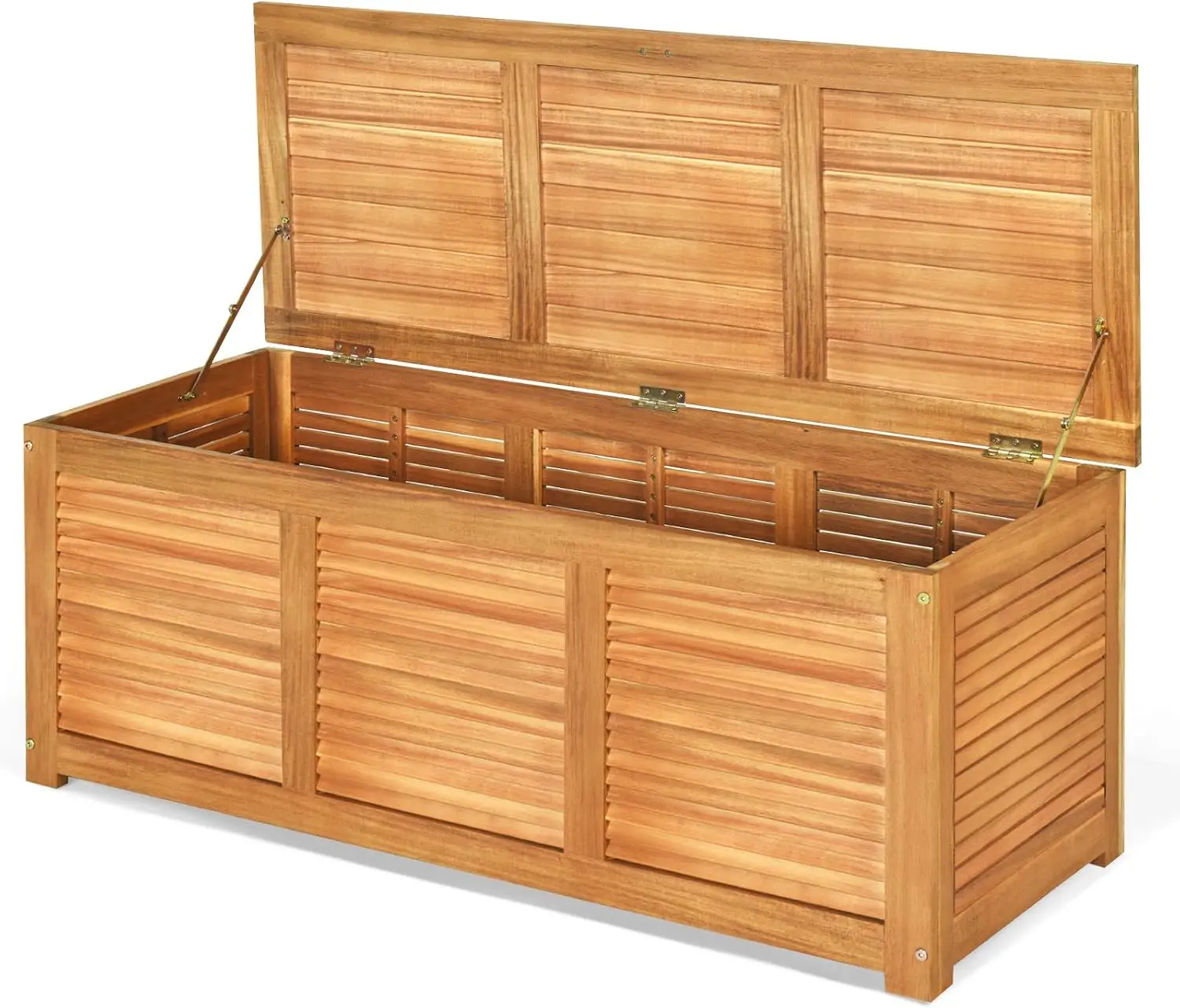 Acacia Wood Deck Box, Large Patio Storage Bench for Outside Furniture Cushions, Weather Resistant Garden Storage Container Box, Heavy Duty Backyard Seating Organizer, Natural Color