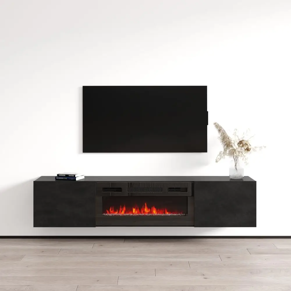 Meble Furniture Baja BL-EF Floating Fireplace TV Stand — Modern Matte Finish — Fits TVs up to 80