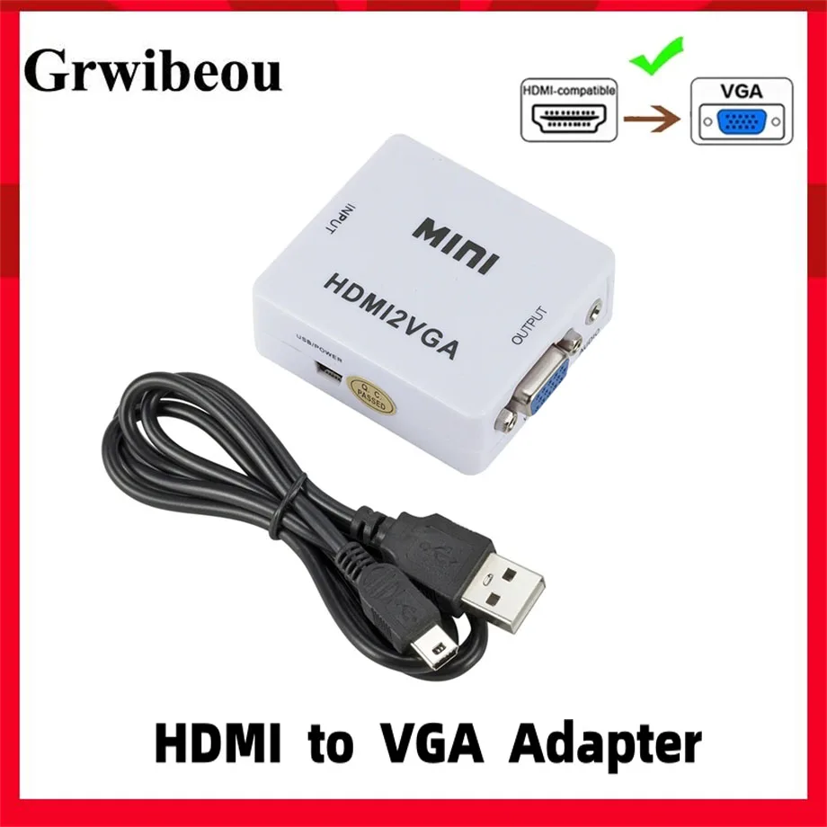 HDMI to VGA Converter with Audio Support, 1080P HD Video Adapter Compatible for PC, Laptop, Xbox 360,  DVD, TV Box, Projector