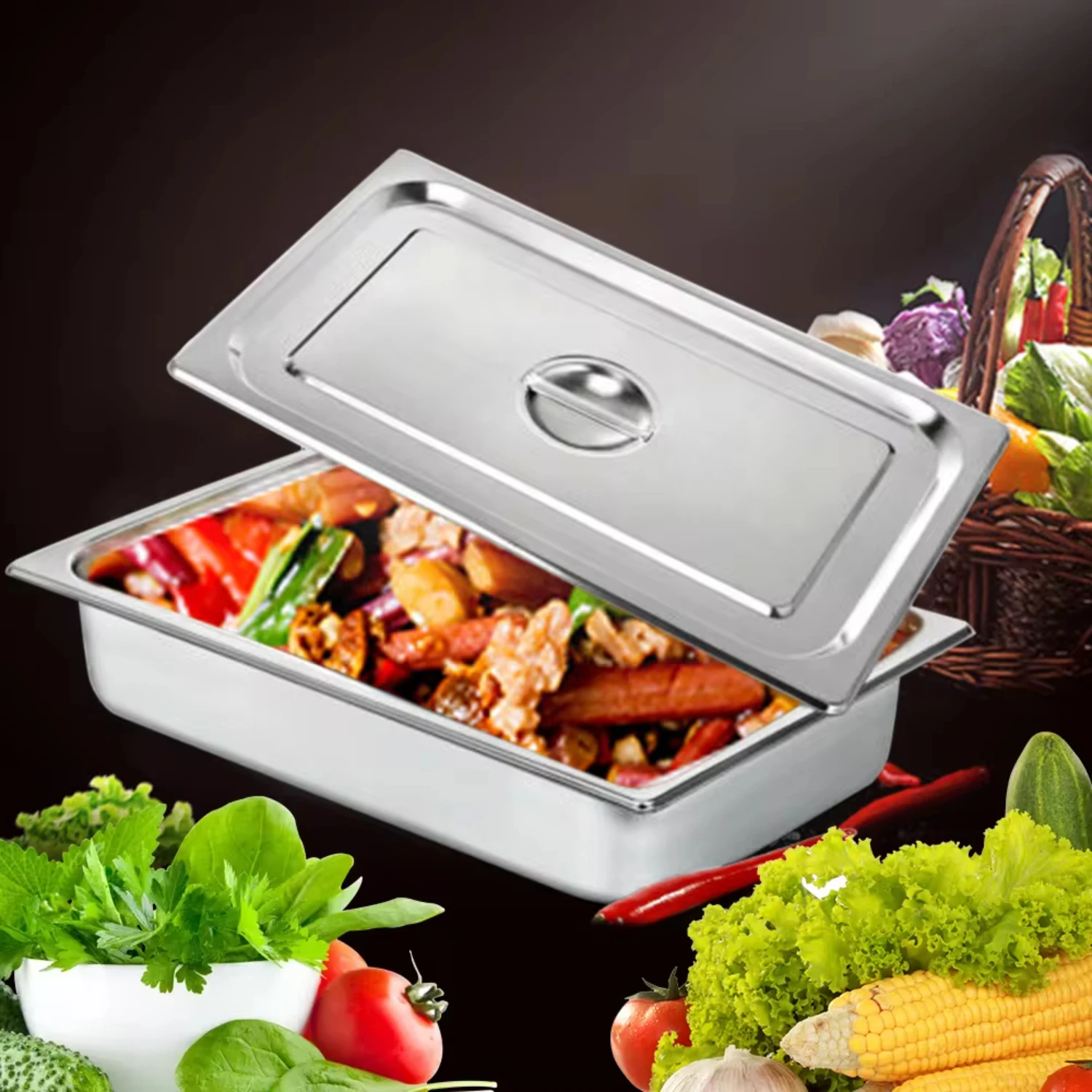 

New 4 Inch Deep Full Size Stainless Steel Table Tray With Lid Hotel Food Preparation 4 Packs