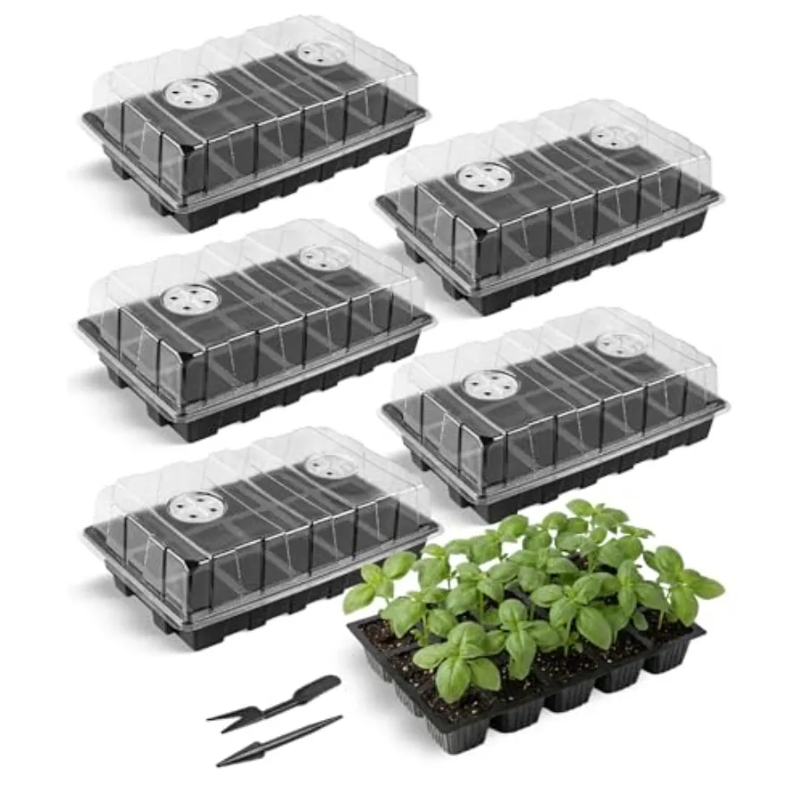 5-Set Seed Starter Tray Kits Durable Plant Germination Trays with Humidity Vented Domes and Bases, Ideal for Seed Starting, Ind