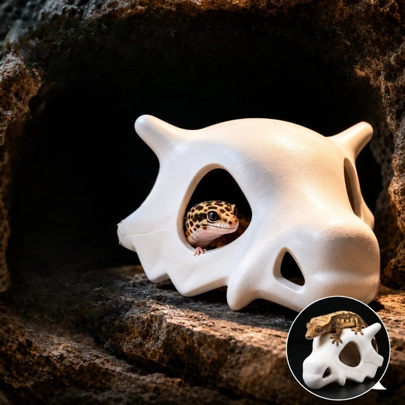 Reptile Skull Hideout Cave Vivarium Landscape Decoration Shelter House for Leopard Gecko Crested Gecko Small Snake Arachnid Pets