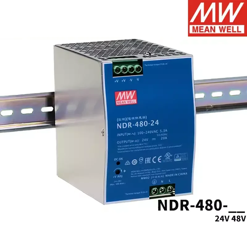 

MEAN WELL NDR-480-24 NDR-480-48 meanwell DC 24V 20A 480W Single Output Industrial DIN Rail Power Supply