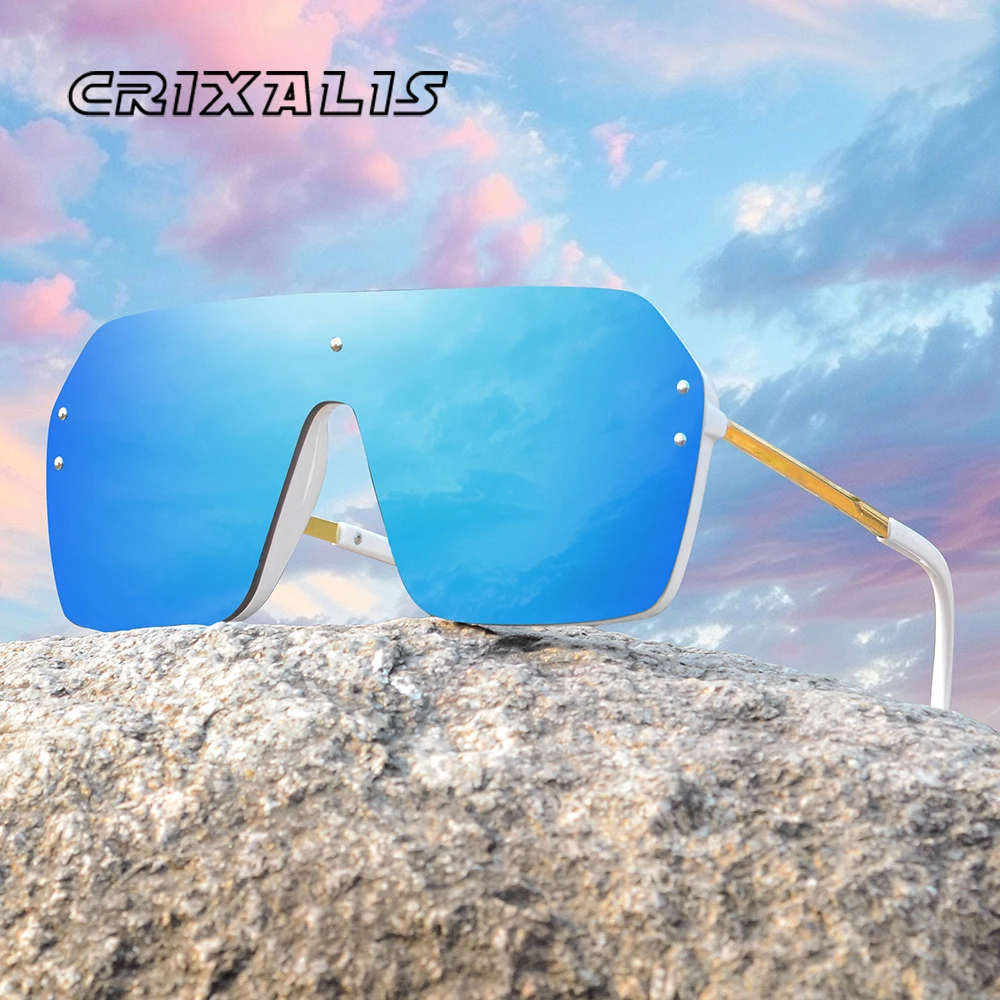 CRIXALIS Übergroße Quadratische Randlose Sonnenbrille Männer Outdoor Sport Reisen Klettern Sonnenbrille Männlichen Mode Brille Shades UV400